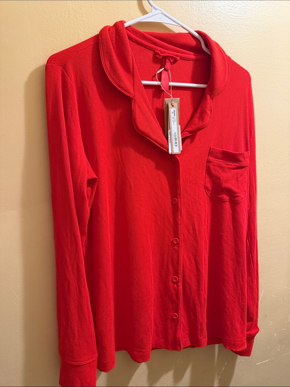 SKIMS Red Ribbed Button-Down Top ONLY